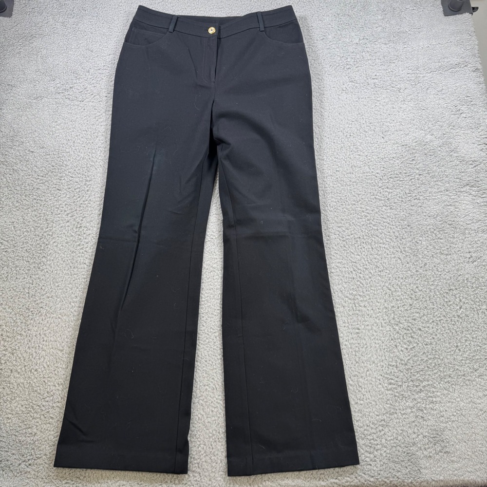 ST JOHN CAVIAR Black Flare Leg Pants Women Size 8 USA Of Imported Fabric‎